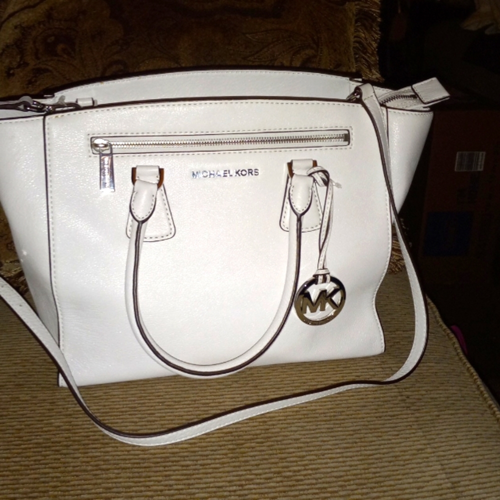 White MK Bag with Silver Accents